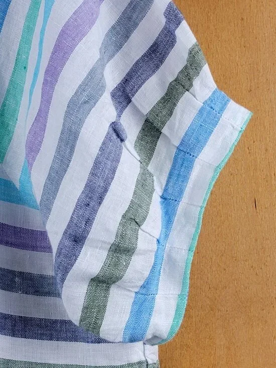 Talbots Rockport Stripe Linen Elbow Sleeve Popover Top - MP - Picture 6 of 8